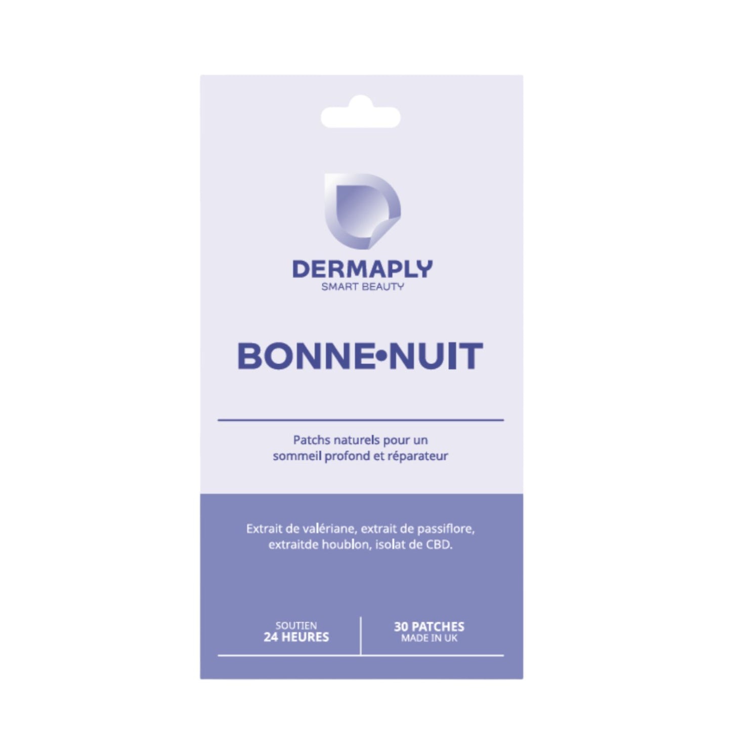 Patch Bonne Nuit Dermaply | Valériane, Passiflore, Houblon & CBD | Sommeil Réparateur & Relaxation | 30 Patches | Vegan & Naturel