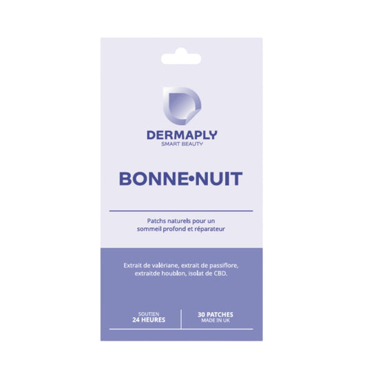 Patch Bonne Nuit Dermaply | Valériane, Passiflore, Houblon & CBD | Sommeil Réparateur & Relaxation | 30 Patches | Vegan & Naturel